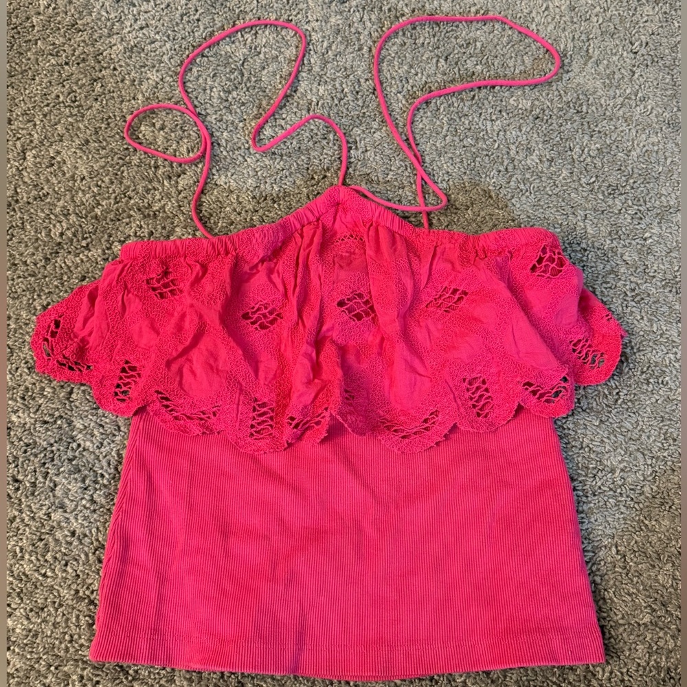 Anthropologie Hot Pink Ruffled Halter Top